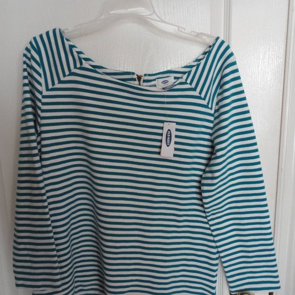 Old Navy White Teal Striped Long Sleeve Blouse - Picture 1 of 6